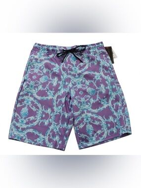 Bu Drill Clothing Men's Purple Baroque Pattern Swim Shorts